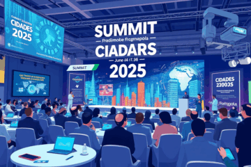 Palestrantes discutindo inovações e soluções sustentáveis para o futuro das cidades em evento focado em cidades inteligentes.