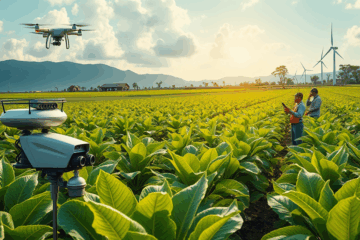Imagem representativa da inovação tecnológica no setor do tabaco, mostrando a integração de automação e inteligência artificial na produção.