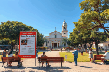 Praça da Igreja Matriz com internet Wi-Fi gratuita disponível como parte do programa Ceará Conectado.