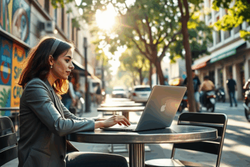 Pessoa utilizando laptop para solicitar crédito online sem necessidade de fiador.