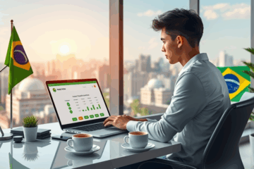 Pessoa usando laptop para solicitar crédito rápido com análise online instantânea