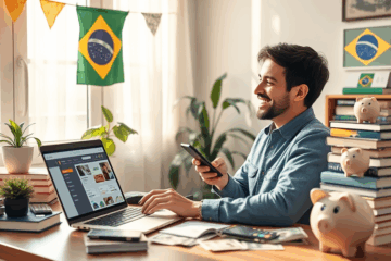 Pessoa utilizando laptop para acessar oportunidades financeiras online sem sair de casa