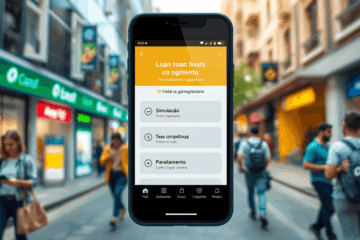 Imagem de um smartphone exibindo um aplicativo de empréstimos digitais, simbolizando a facilidade e rapidez de liberação de crédito.