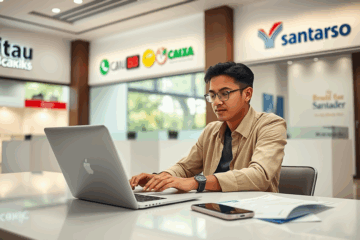 Imagem de um cliente satisfeito acessando seu crédito pessoal diretamente pelo aplicativo do banco no smartphone.