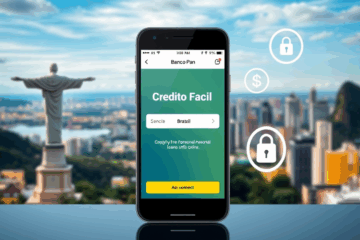Imagem destacada de um aplicativo de smartphone exibindo opções de crédito fácil com o Banco Pan.