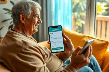 Imagem ilustrando um usuário acessando o aplicativo PagBank para solicitar empréstimo digital.