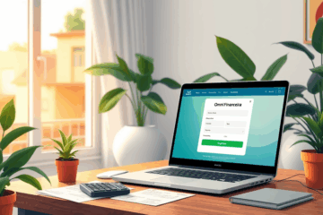 Pessoa usando computador para solicitar empréstimo online na Omni Financeira