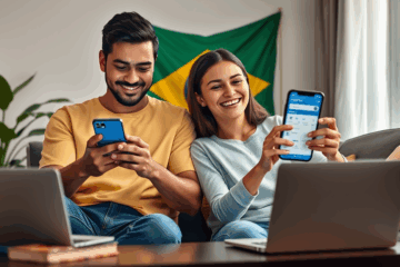 Imagem ilustrativa de uma pessoa usando aplicativos financeiros no smartphone, destacando o uso de serviços de crédito digital oferecidos pela Midway.