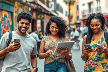 Imagem mostrando pessoas usando ferramentas digitais para melhorar o bem-estar mental e gerenciar compromissos diários.