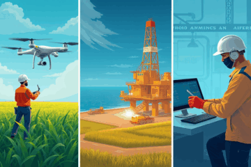 Imagem ilustrativa de profissões pouco conhecidas com altos salários, como piloto de drone e engenheiro de soldagem.