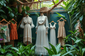 Exposição re(weaving) Amazônia destacando moda brasileira sustentável e tradições indígenas com peças feitas de materiais da floresta.