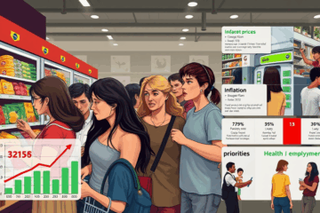Gráfico mostrando a percepção de preços elevados entre os brasileiros em 2025, destacando as preocupações com saúde, alimentos e endividamento.