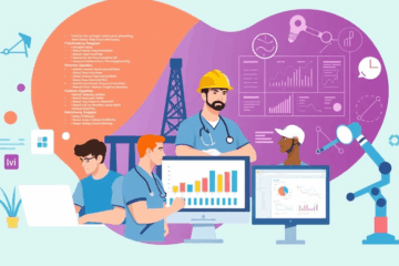 Imagem representando diversas oportunidades de trabalho com altos salários nas áreas de tecnologia, saúde e engenharia.