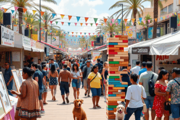 Evento de Férias na Frontaria com expositores de artesanato e moda.