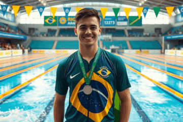 Matheus Rosa se preparando para competir na Seleção Brasileira de Esportes Aquáticos.