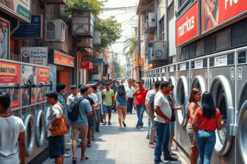 Lavanderia self-service em funcionamento, simbolizando a transformação e o crescimento do setor.