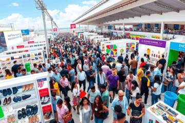 Imagem da Feira Moda Nordeste, destacando a interação entre lojistas e marcas com foco em moda sustentável.