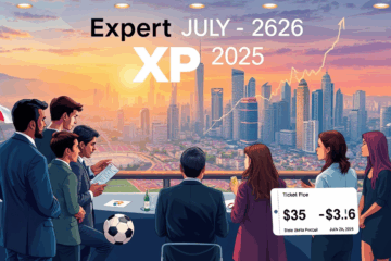 Banner do evento Expert XP 2025 enfocando a relação entre esportes e investimentos.