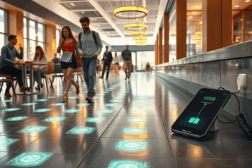 Microgeradores que geram energia elétrica a partir do movimento humano em restaurantes universitários.