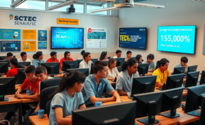 Imagem ilustrativa do programa SCTEC com informações sobre cursos gratuitos em tecnologia, dados e inteligência artificial.