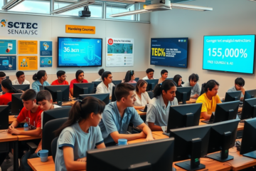 Imagem ilustrativa do programa SCTEC com informações sobre cursos gratuitos em tecnologia, dados e inteligência artificial.