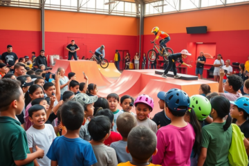 Crianças praticando BMX Freestyle na atividade do Projeto Esperança.