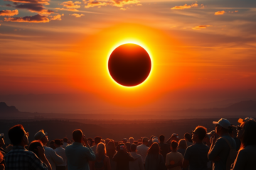 Representação do Eclipse Solar, o mais longo do século XXI, mostrando a totalidade e a escuridão na Terra.