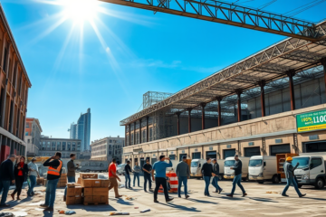 Imagem mostrando galpões logísticos antigos e desocupados prontos para reforma.