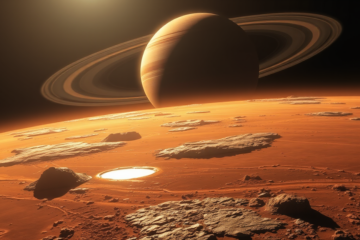 Imagem da lua Titã, mostrando sua superfície densa com características intrigantes que desafiam teorias anteriores sobre sua composição.