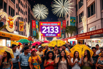 Imagem destacando a Mega da Virada 2023 com destaque para o prêmio recorde de R$ 1 bilhão.