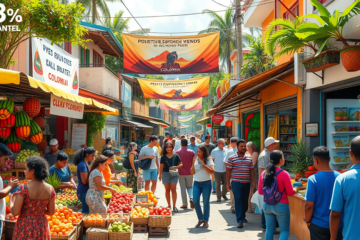 Gráfico mostrando o crescimento econômico da Colômbia com aumento do consumo e recuperação do emprego.