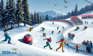 Atletas competindo nas diversas modalidades dos Jogos Olímpicos de Inverno de 2026.
