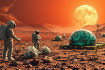 Estudo sobre microrganismos extremófilos que ajudam na construção de habitats humanos em Marte, utilizando bactérias para transformar solo marciano.