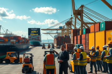 Gráfico ilustrando a balança comercial brasileira em 2025, destacando o superávit e as mudanças nas exportações e importações.