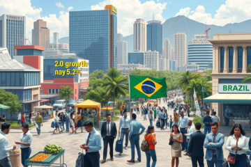 Gráfico ilustrando o crescimento econômico e a desaceleração da economia brasileira, com destaque para as taxas de juros e o investimento.