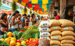 Análise sobre a inflação e os preços de alimentos essenciais como arroz e feijão, com previsões para o ano seguinte.