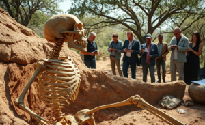 Esqueleto parcial de Homo habilis em estudo, mostrando características primitivistas e complexidade evolutiva.
