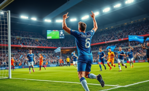 Jogadores do Chelsea comemorando após a vitória contra o Pafos na UEFA Champions League.