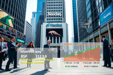 Representação de um IPO na Nasdaq com destaque para o PicPay e seus números financeiros positivos.