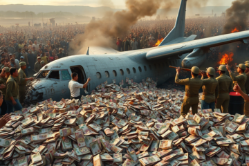 Avião de carga militar da Força Aérea Boliviana caiu, provocando a morte de 22 pessoas e uma corrida por cédulas de dinheiro.