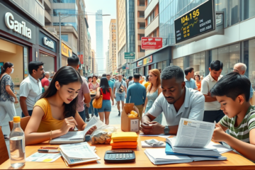 Infográfico sobre o crescimento do PIB, inflação e desemprego no Brasil, mostrando a situação econômica em 2025.