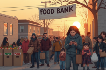 Cenário de insegurança alimentar e desigualdade financeira nos Estados Unidos.