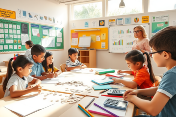 Estudantes aprendendo sobre educação financeira nas escolas.
