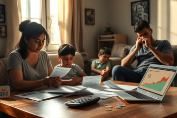 Gráfico mostrando o aumento da inadimplência familiar no Brasil em julho, destacando as taxas de inadimplência e o comprometimento das famílias com dívidas.